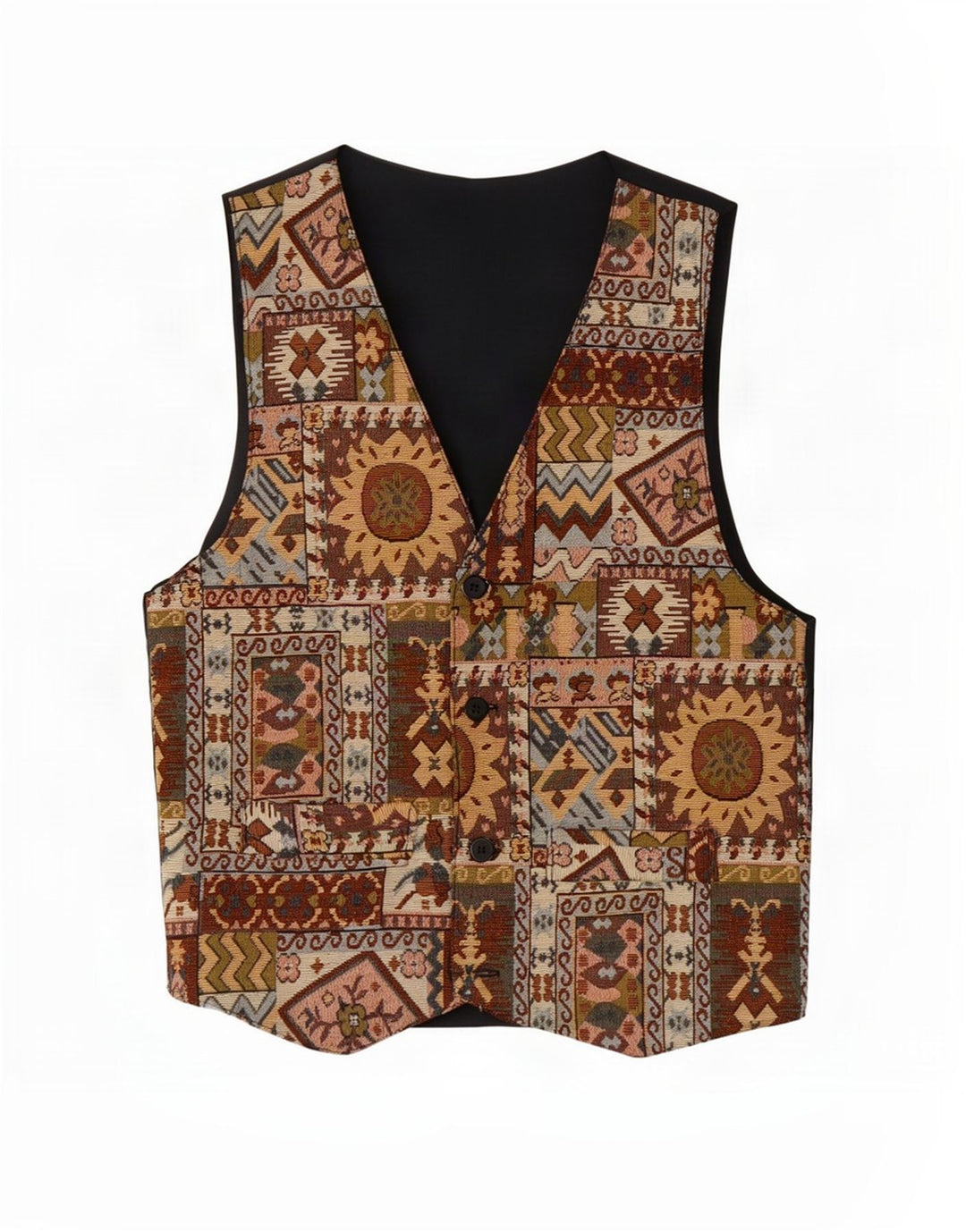 Vintage Mens Waistcoat Medium Brown Geometric Polyester