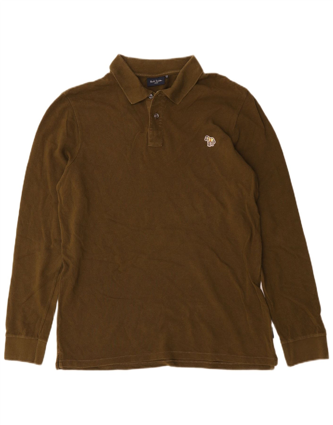 Paul Smith Mens Long Sleeve Polo Shirt Medium Khaki Cotton
