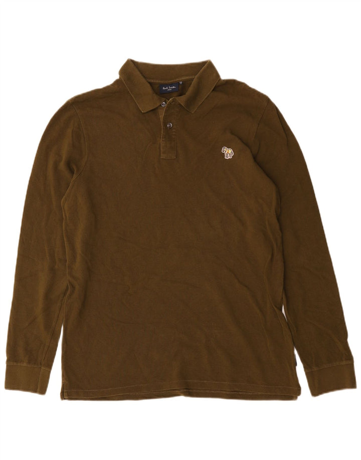 Paul Smith Mens Long Sleeve Polo Shirt Medium Khaki Cotton