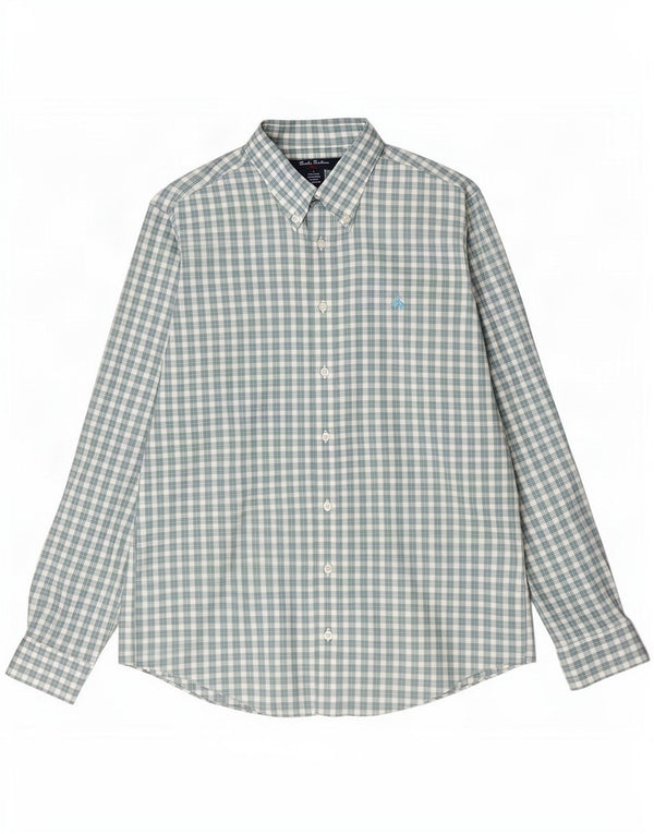 Brooks Brothers Mens Shirt Large Green Check Cotton