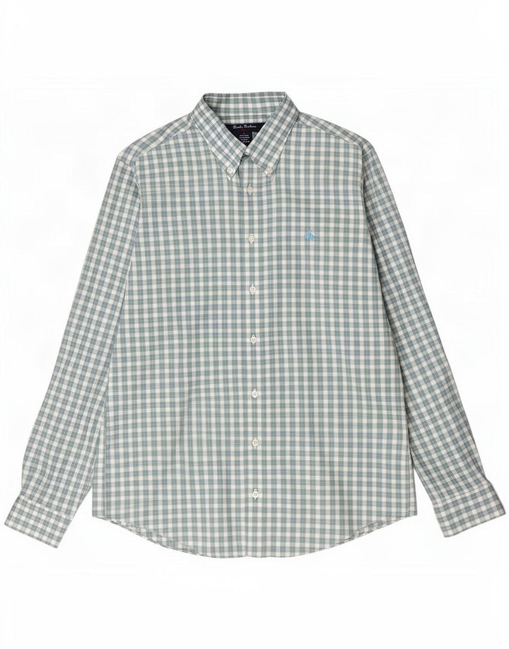 Brooks Brothers Mens Shirt Large Green Check Cotton
