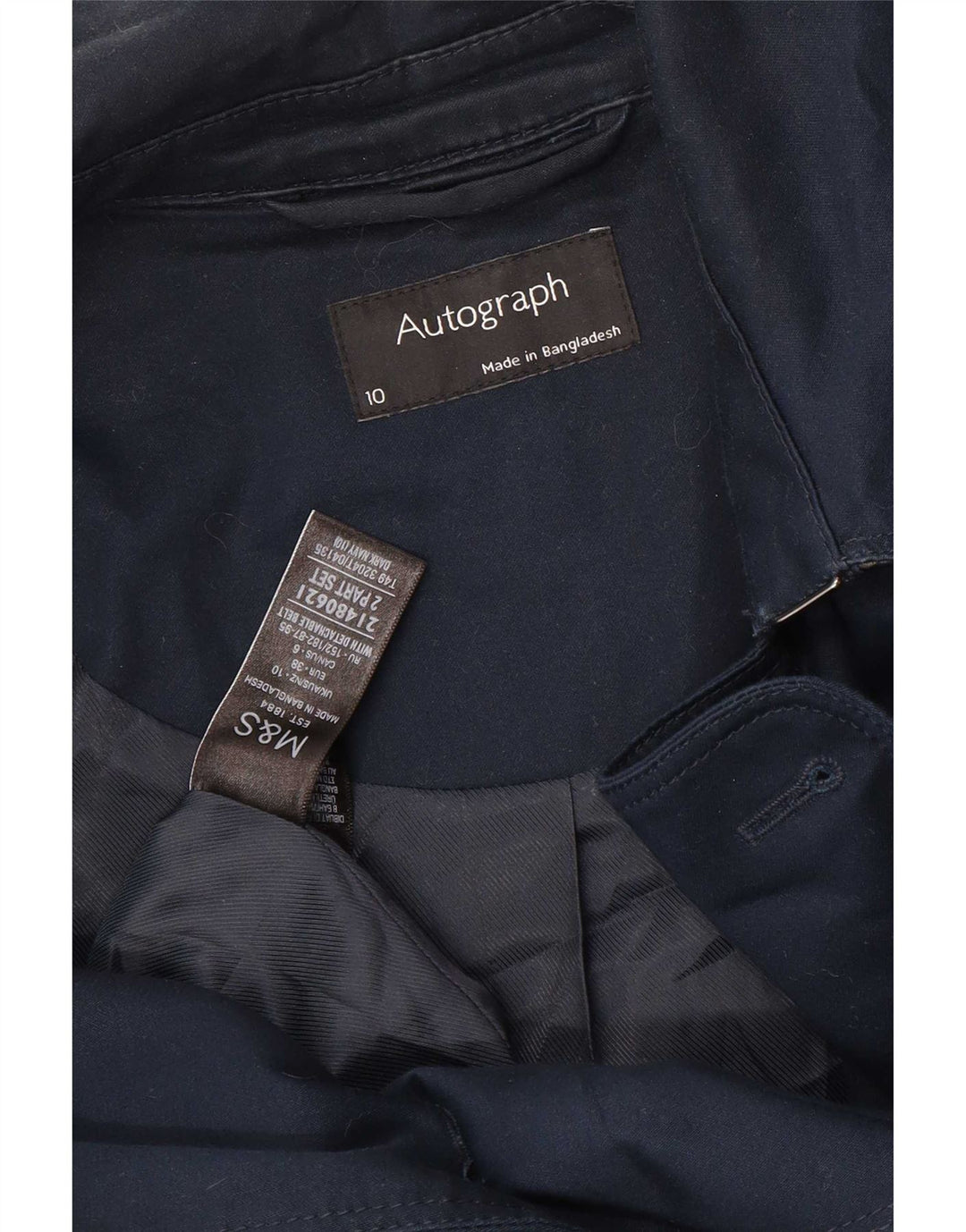 Marks & Spencer Womens Autograph Trench Coat UK 10 Small Navy Blue Cotton