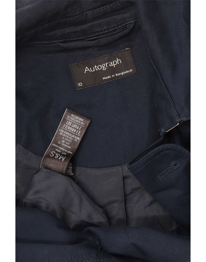 Marks & Spencer Womens Autograph Trench Coat UK 10 Small Navy Blue Cotton