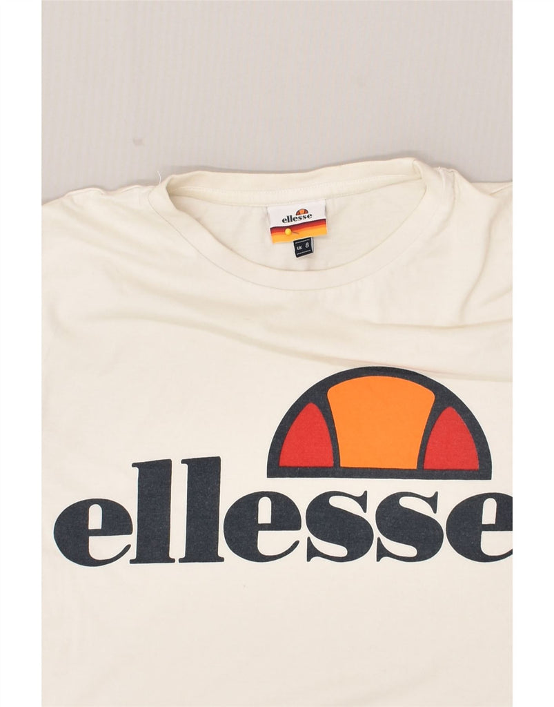 ELLESSE Womens Graphic T-Shirt Top UK 8 Small White Cotton | Vintage Ellesse | Thrift | Second-Hand Ellesse | Used Clothing | Messina Hembry 