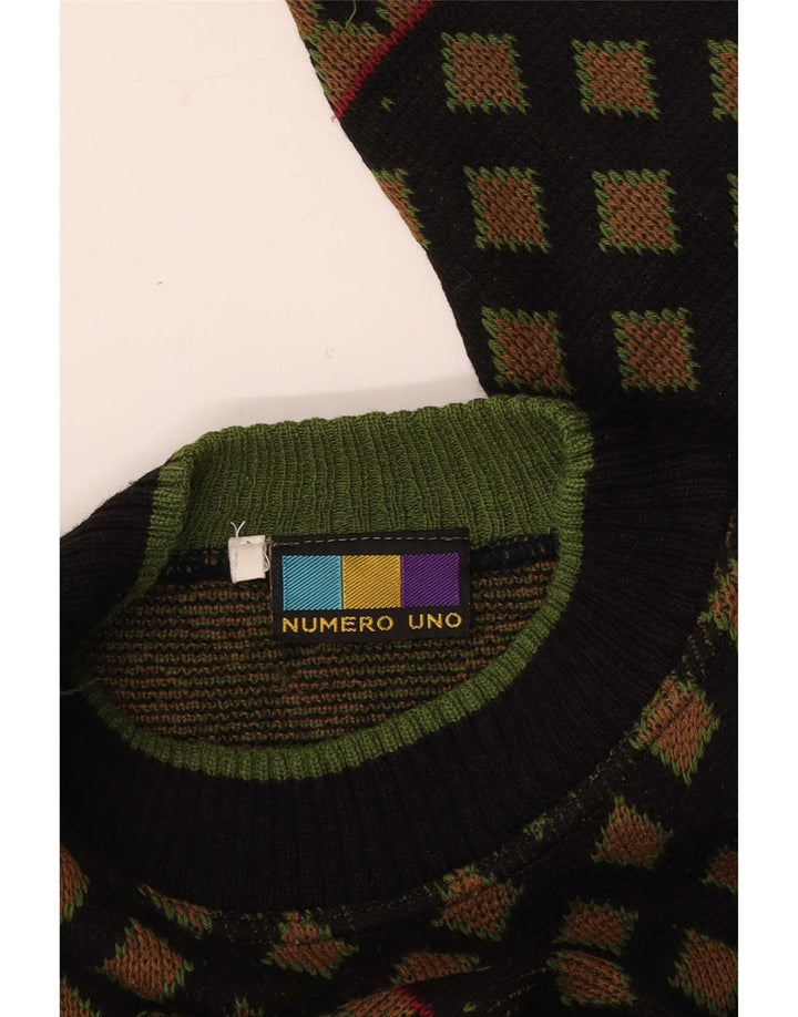 Numero Uno Mens Crew Neck Jumper Sweater XL Multicoloured Geometric Retro