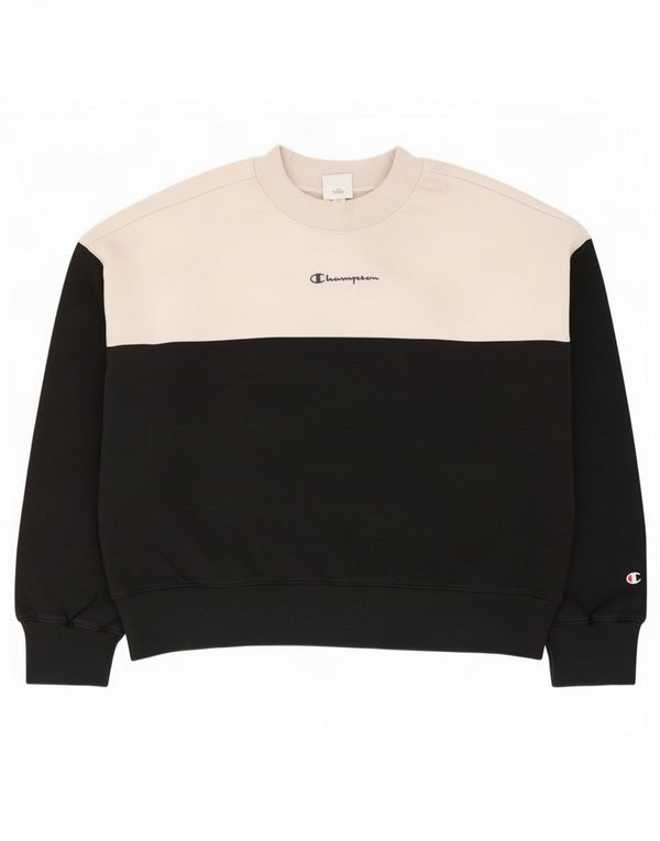 Champion Womens Oversized Sweatshirt Jumper UK 14 Medium Black Colourblock
