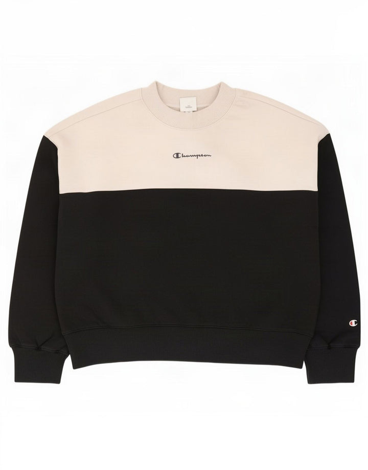 Champion Womens Oversized Sweatshirt Jumper UK 14 Medium Black Colourblock