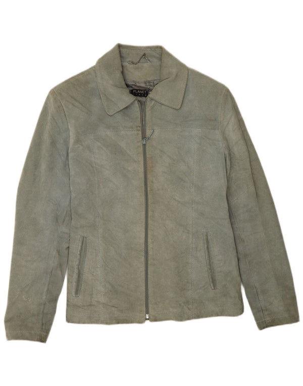 Planet Womens Suede Jacket IT 44 Medium Green Leather