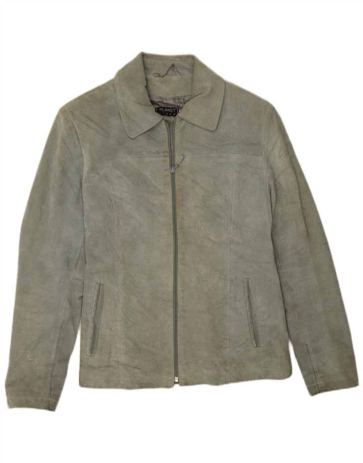 Planet Womens Suede Jacket IT 44 Medium Green Leather