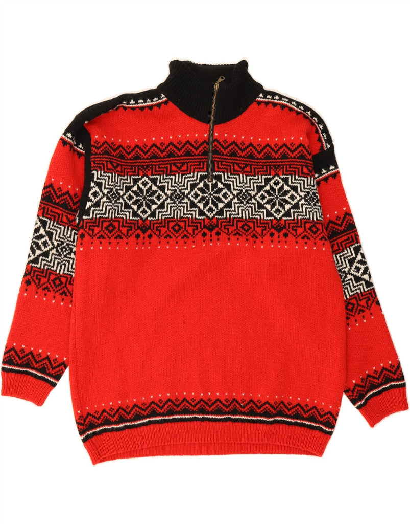 NORWOOL Mens Zip Neck Jumper Sweater XL Red Fair Isle Wool Vintage Norwool and Second-Hand Norwool from Messina Hembry 