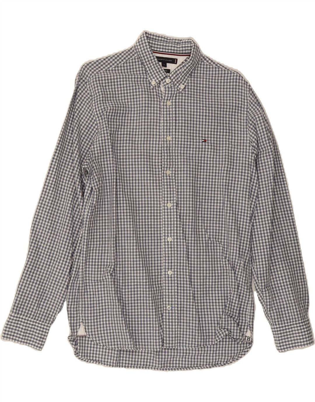TOMMY HILFIGER Mens Shirt Medium Blue Gingham Linen Vintage Tommy Hilfiger and Second-Hand Tommy Hilfiger from Messina Hembry 