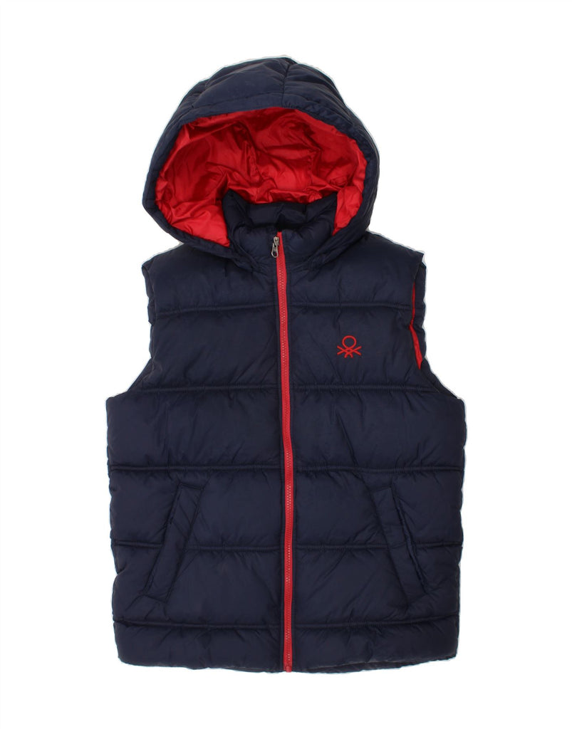 BENETTON Boys Hooded Padded Gilet 11-12 Years 2XL Navy Blue Polyester Vintage Benetton and Second-Hand Benetton from Messina Hembry 