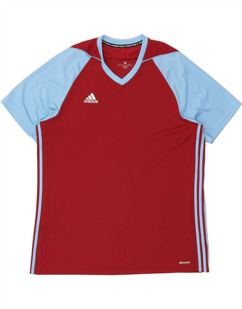 ADIDAS Mens Climacool T-Shirt Top 2XL Maroon Colourblock Polyester Vintage Adidas and Second-Hand Adidas from Messina Hembry 