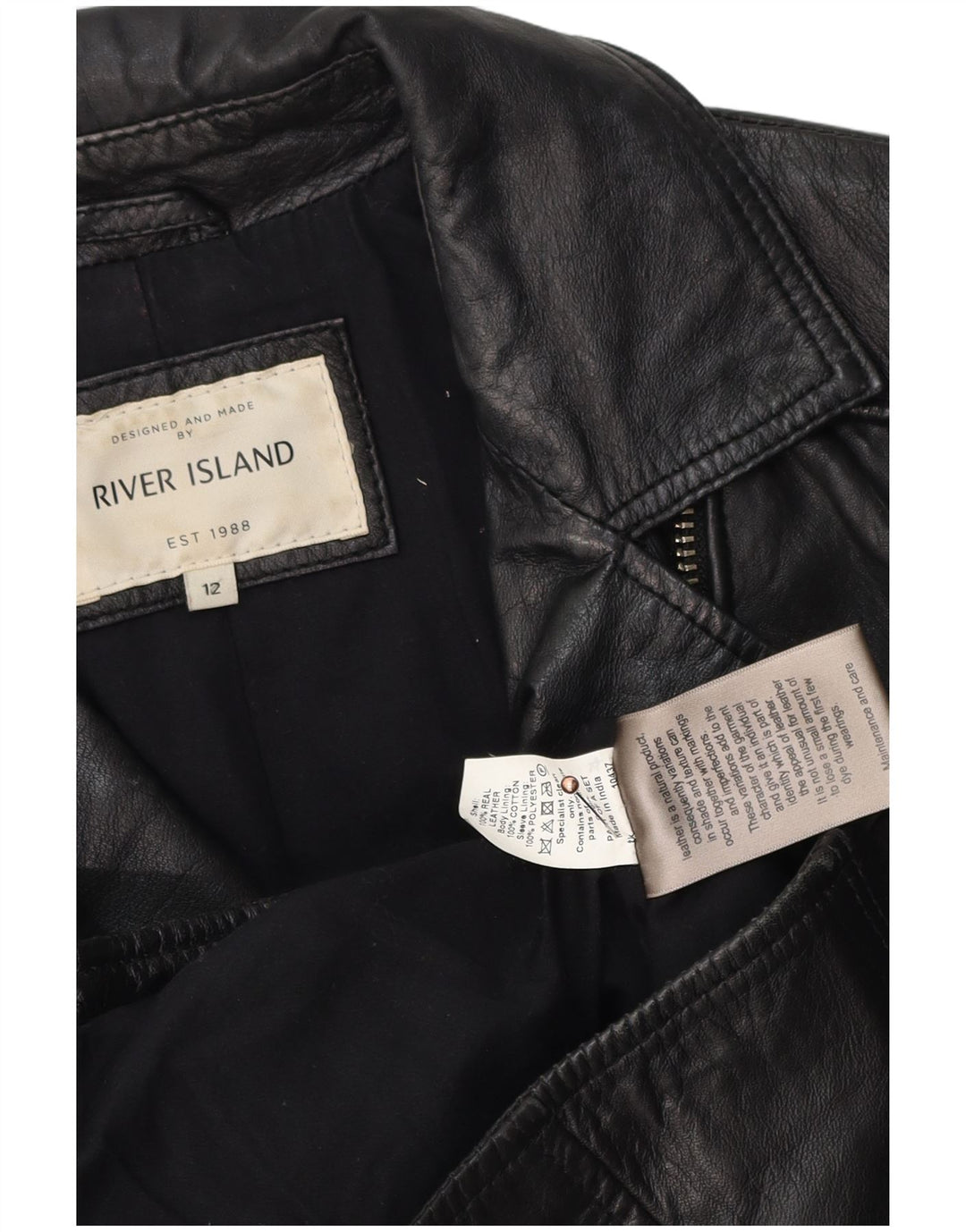 River Island Womens Leather Biker Jacket UK 12 Medium Black