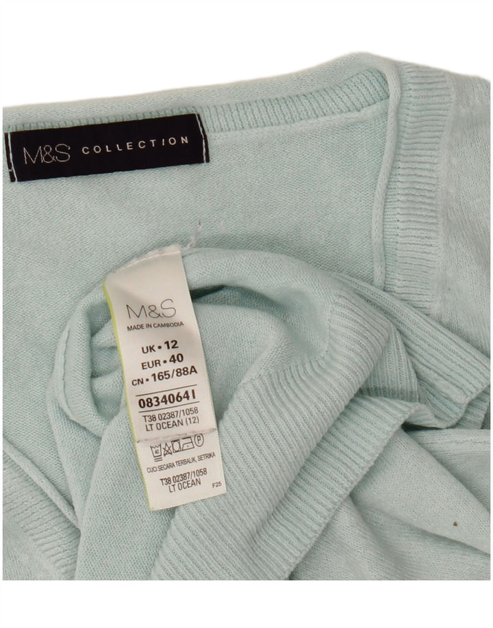 Marks & Spencer Womens V-Neck Jumper Sweater UK 12 Medium Blue Acrylic