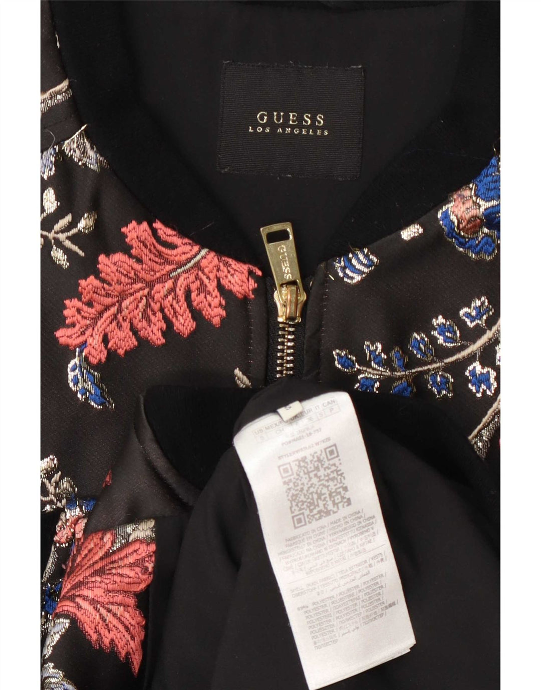Guess Womens Bomber Jacket UK 6 XS Black Floral Polyester