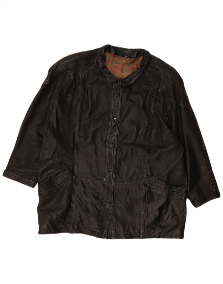 VINTAGE Womens Leather Jacket EU 48 2XL Black Leather