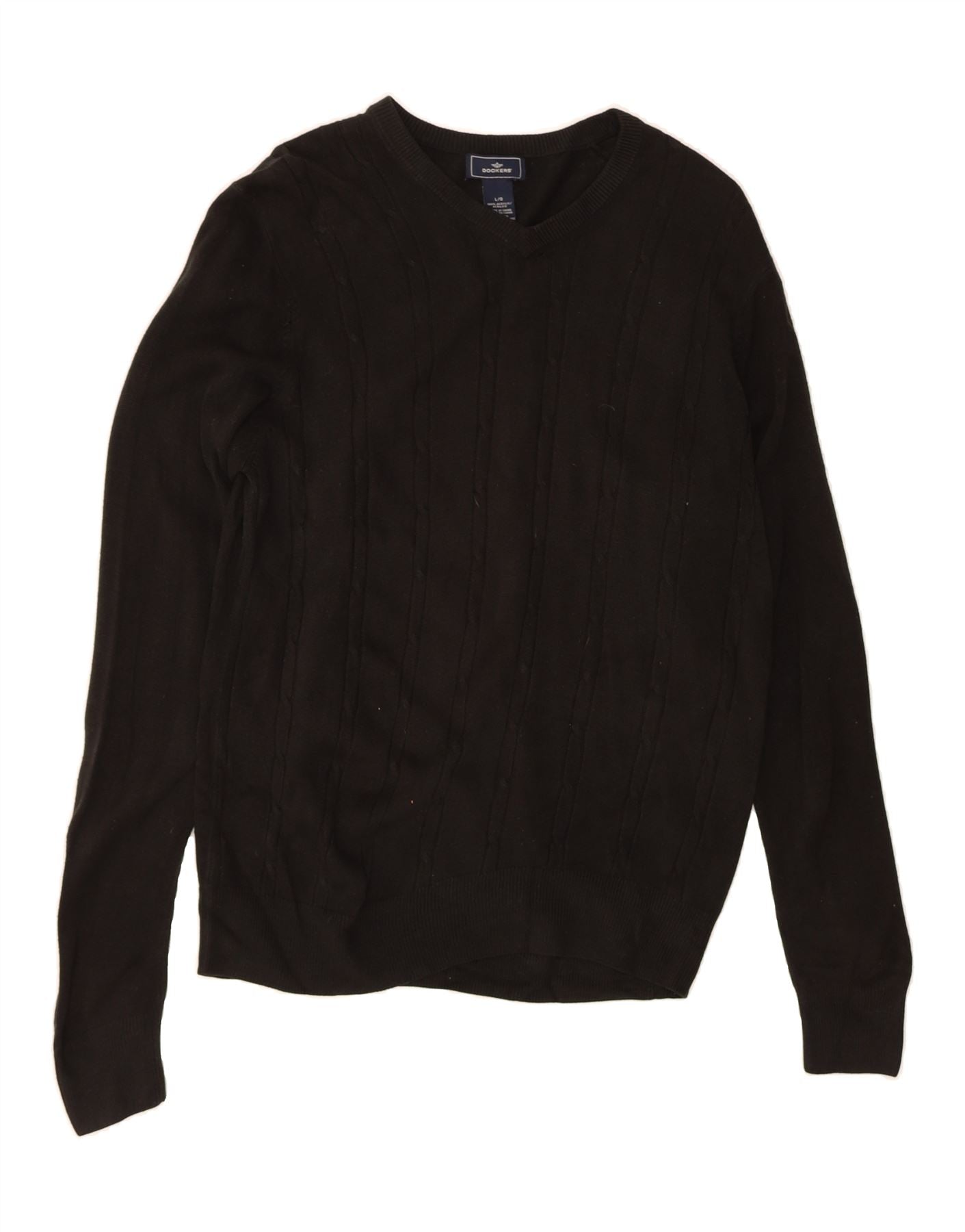 DOCKERS Mens V-Neck Jumper Sweater Large Black Acrylic Vintage