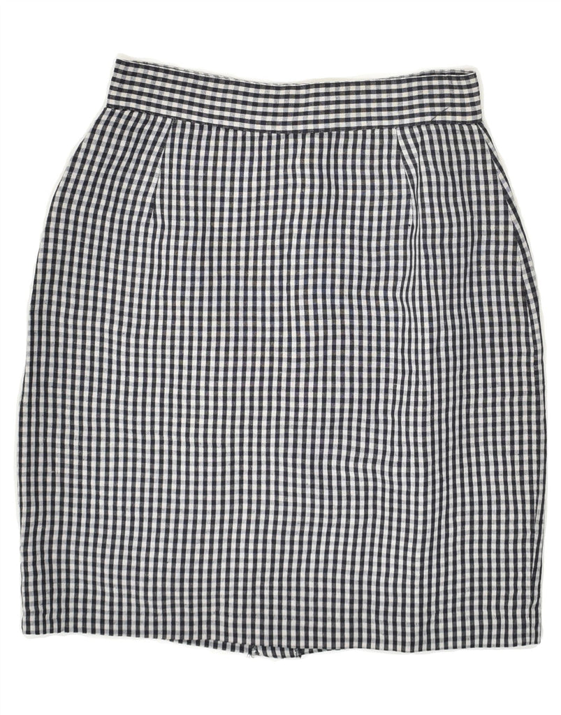 L'ALTRA MODA Womens Pencil Skirt IT 40 Small W24 Navy Blue Gingham Linen Vintage L'altra Moda and Second-Hand L'altra Moda from Messina Hembry 