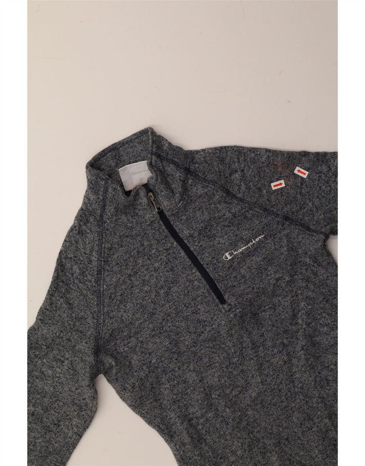 CHAMPION Womens Zip Neck Jumper Sweater UK 10 Small Blue Flecked Polyester Vintage Champion and Second-Hand Champion from Messina Hembry 