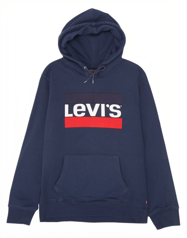 Levi's Mens Graphic Hoodie Jumper XL Navy Blue Cotton