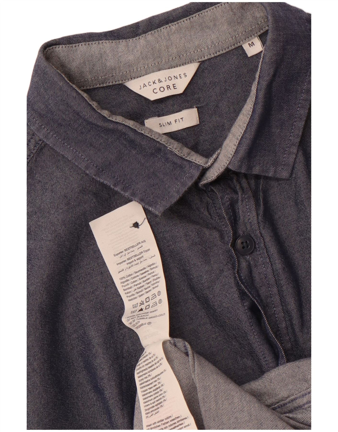 JACK & JONES Mens Slim Fit Short Sleeve Shirt Medium Navy Blue Cotton