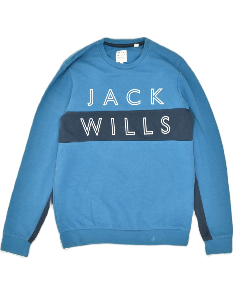 JACK WILLS Mens Graphic Sweatshirt Jumper Medium Blue Cotton | Vintage | Thrift | Second-Hand | Used Clothing | Messina Hembry 