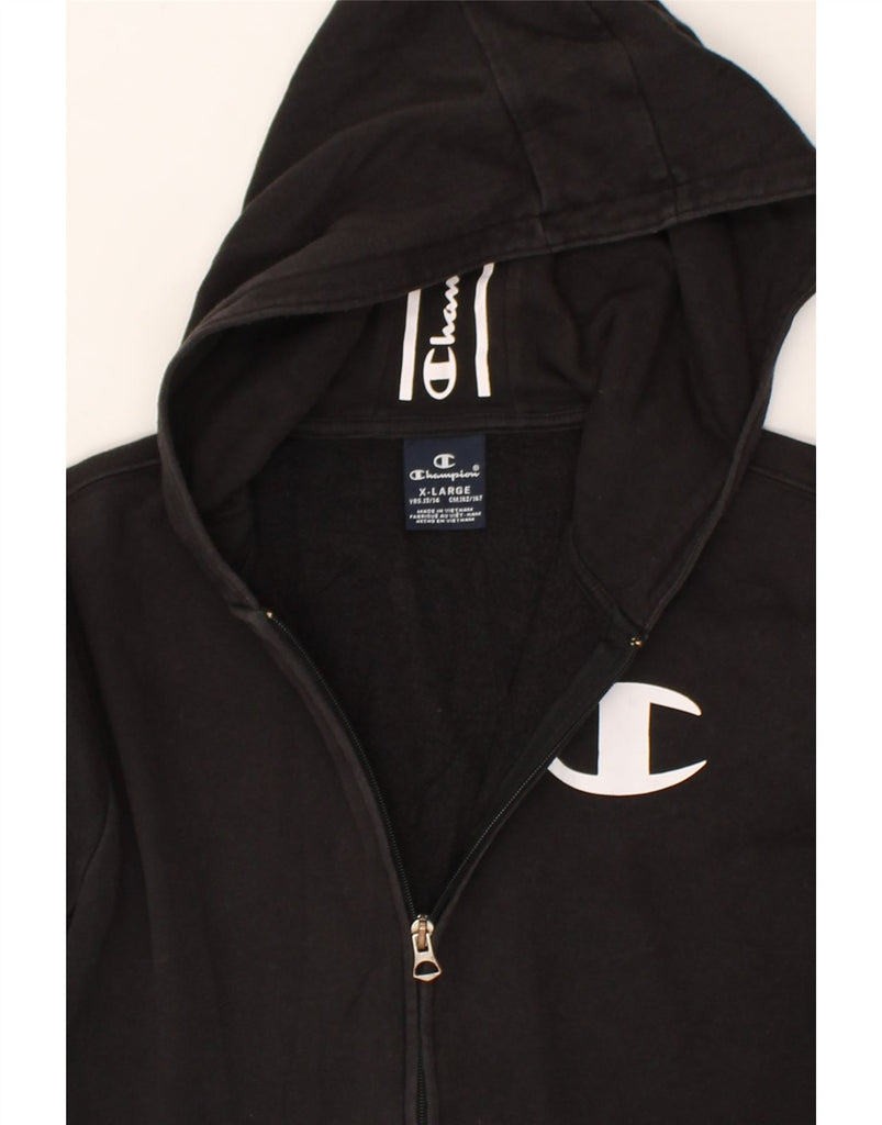 CHAMPION Girls Graphic Zip Hoodie Sweater 13-14 Years XL Black Cotton | Vintage Champion | Thrift | Second-Hand Champion | Used Clothing | Messina Hembry 