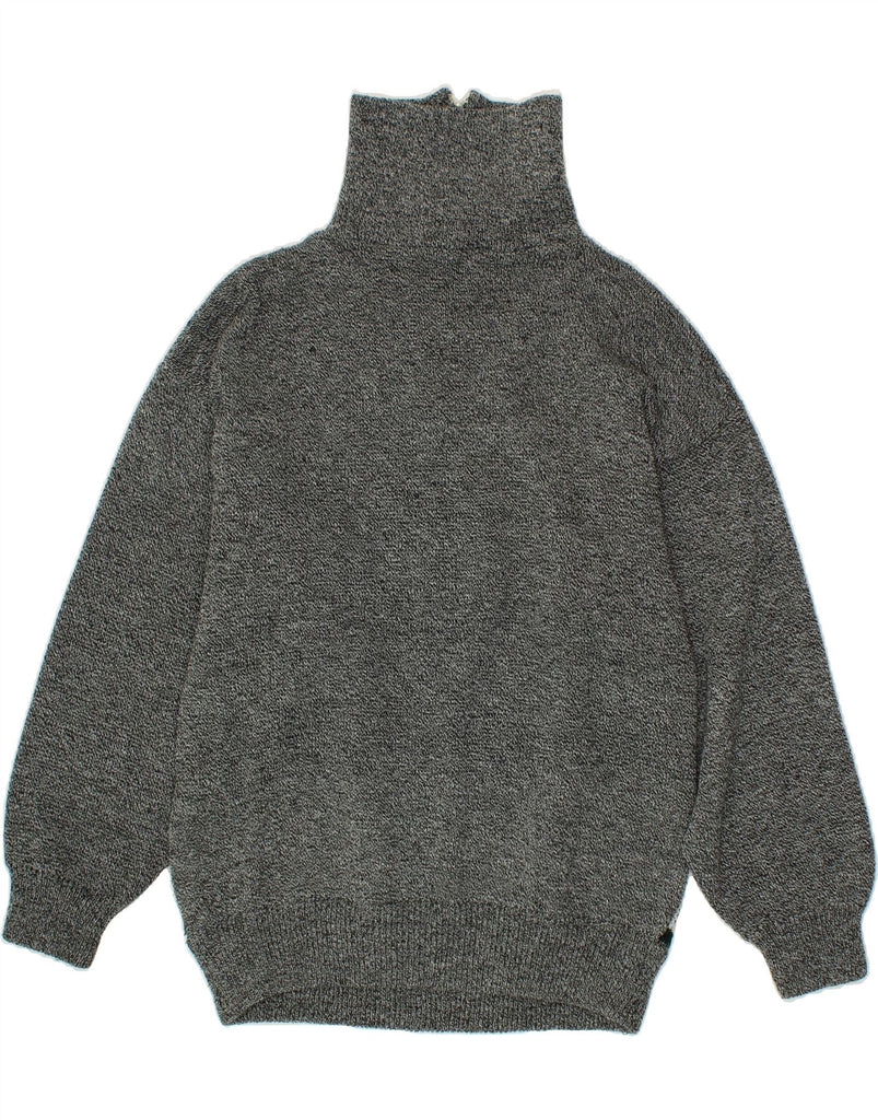 VINTAGE Mens Abstract Pattern Zip Neck Jumper Sweater Medium Grey Vintage Vintage and Second-Hand Vintage from Messina Hembry 