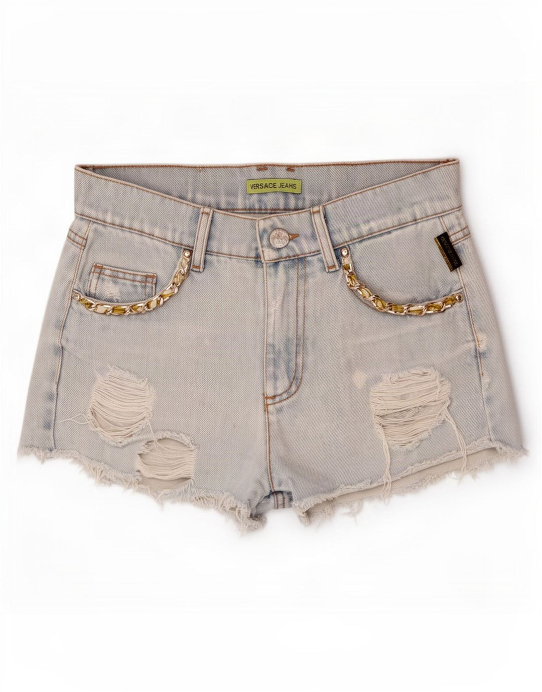 Versace Womens Distressed Denim Shorts W28 Medium Blue Cotton