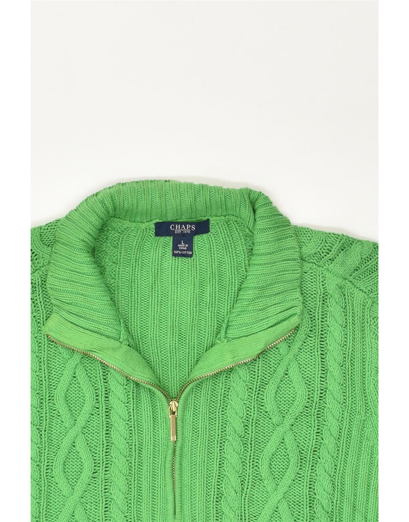 CHAPS Womens Zip Neck Jumper Sweater UK 16 Large Green Cotton | Vintage Chaps | Thrift | Second-Hand Chaps | Used Clothing | Messina Hembry 