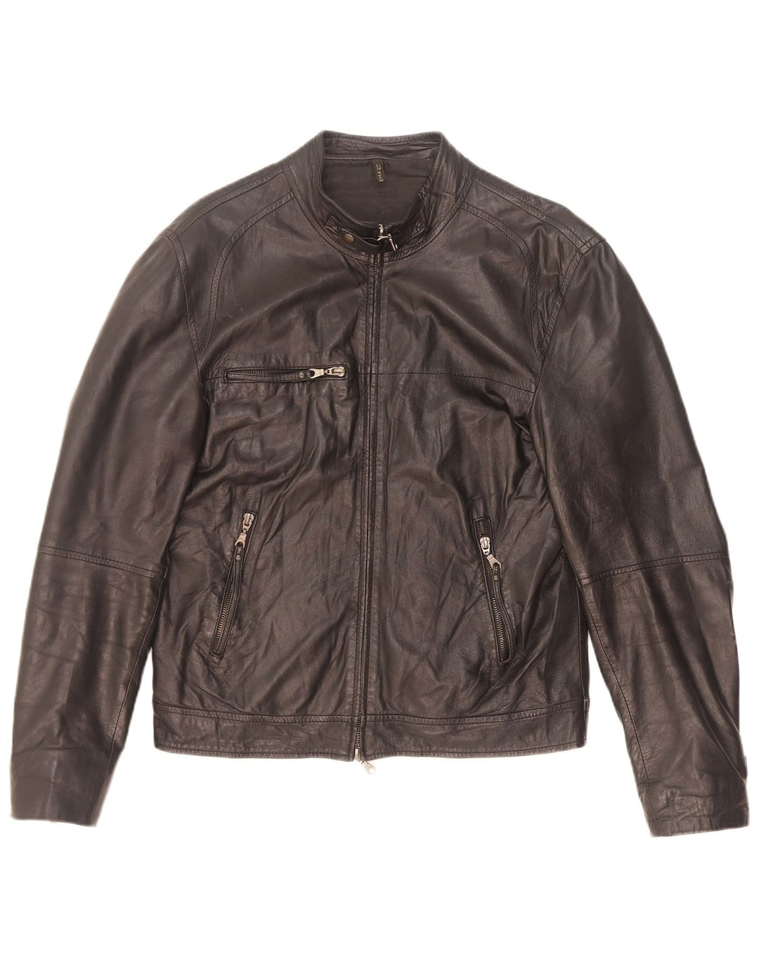 Vintage Mens Leather Biker Jacket IT 46 Small Black