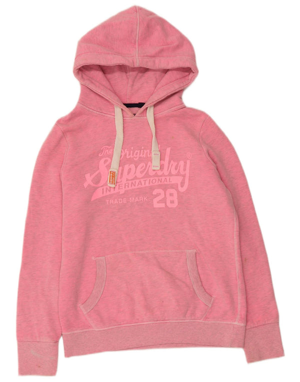 Superdry Womens Graphic Hoodie Jumper UK 16 Large Pink Flecked Cotton