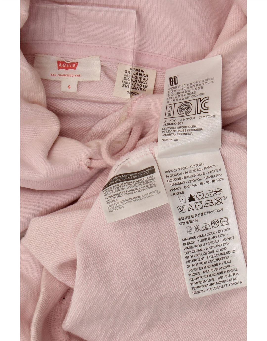 LEVI'S Womens Oversized Crop Graphic Hoodie Jumper UK 10 Small Pink Cotton
