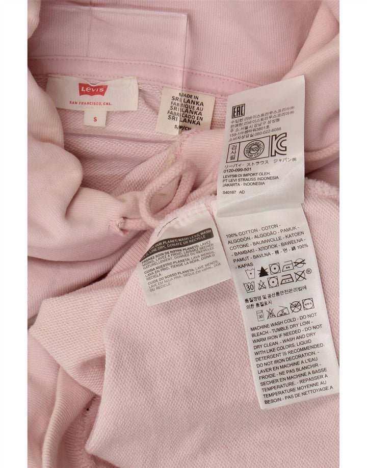 LEVI'S Womens Oversized Crop Graphic Hoodie Jumper UK 10 Small Pink Cotton