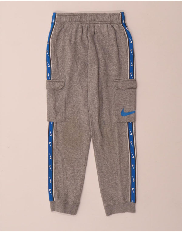 NIKE Boys Graphic Tracksuit Trousers Joggers 8-9 Years Small Grey
