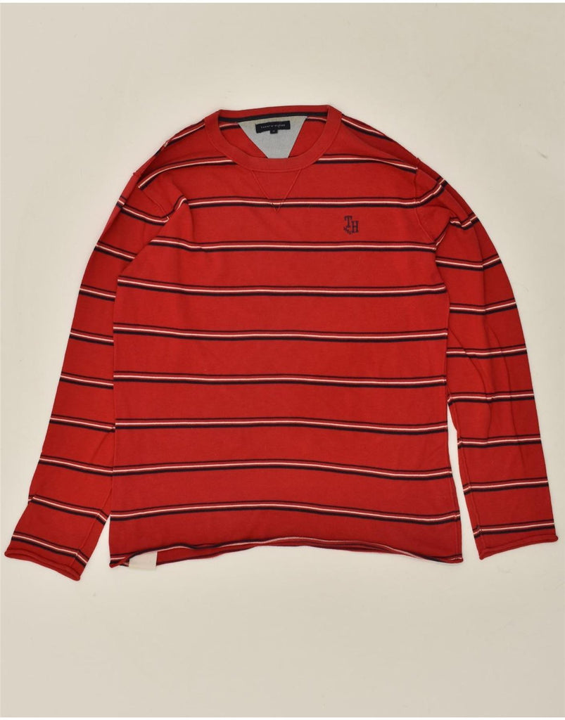 TOMMY HILFIGER Boys Sweatshirt Jumper 15-16 Years Red Striped Cotton | Vintage Tommy Hilfiger | Thrift | Second-Hand Tommy Hilfiger | Used Clothing | Messina Hembry 