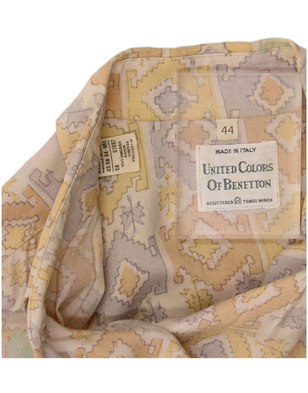 BENETTON Womens Short Sleeve Shirt Blouse IT 44 Medium Beige Floral