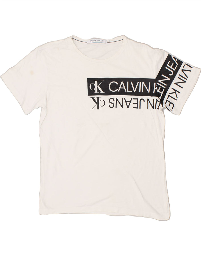 CALVIN KLEIN JEANS Mens Graphic T-Shirt Top XS White | Vintage Calvin Klein Jeans | Thrift | Second-Hand Calvin Klein Jeans | Used Clothing | Messina Hembry 