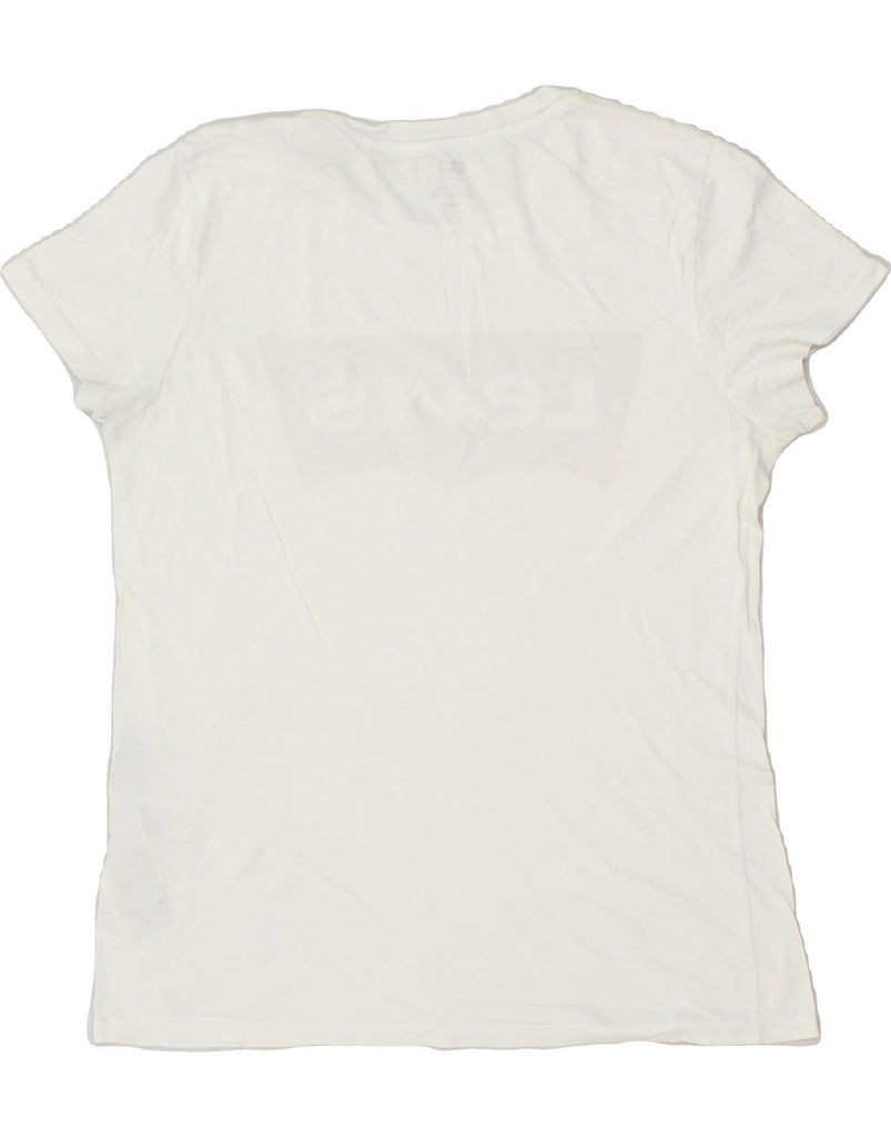 LEVI'S Womens Graphic T-Shirt Top UK 12 Medium White Cotton Vintage Levi's and Second-Hand Levi's from Messina Hembry 