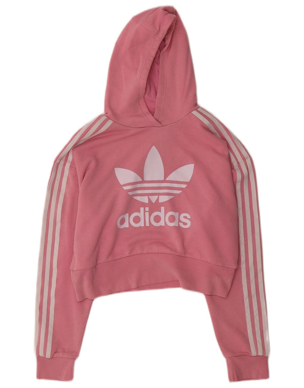 Adidas Girls Oversized Crop Graphic Hoodie Jumper 12-13 Years Pink Cotton