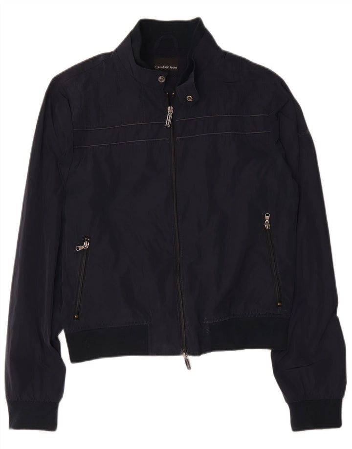 Calvin Klein Jeans Mens Bomber Jacket UK 40 Large Navy Blue Polyester