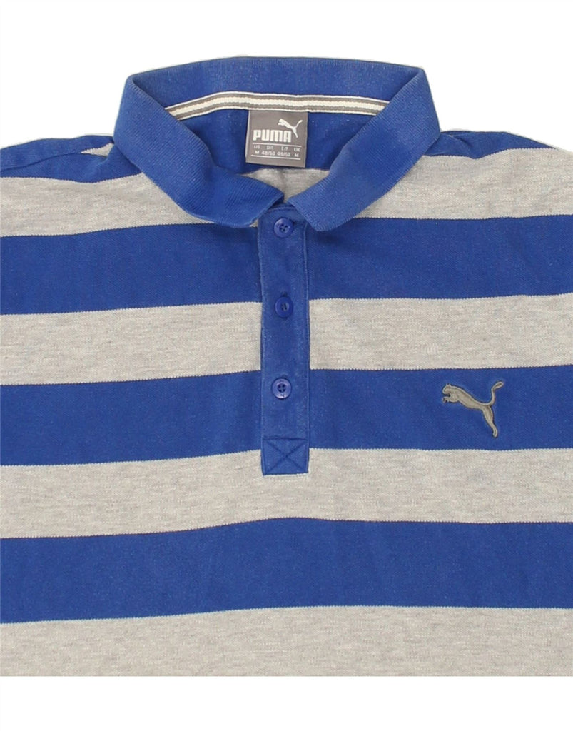PUMA Mens Polo Shirt Medium Blue Striped Cotton | Vintage Puma | Thrift | Second-Hand Puma | Used Clothing | Messina Hembry 
