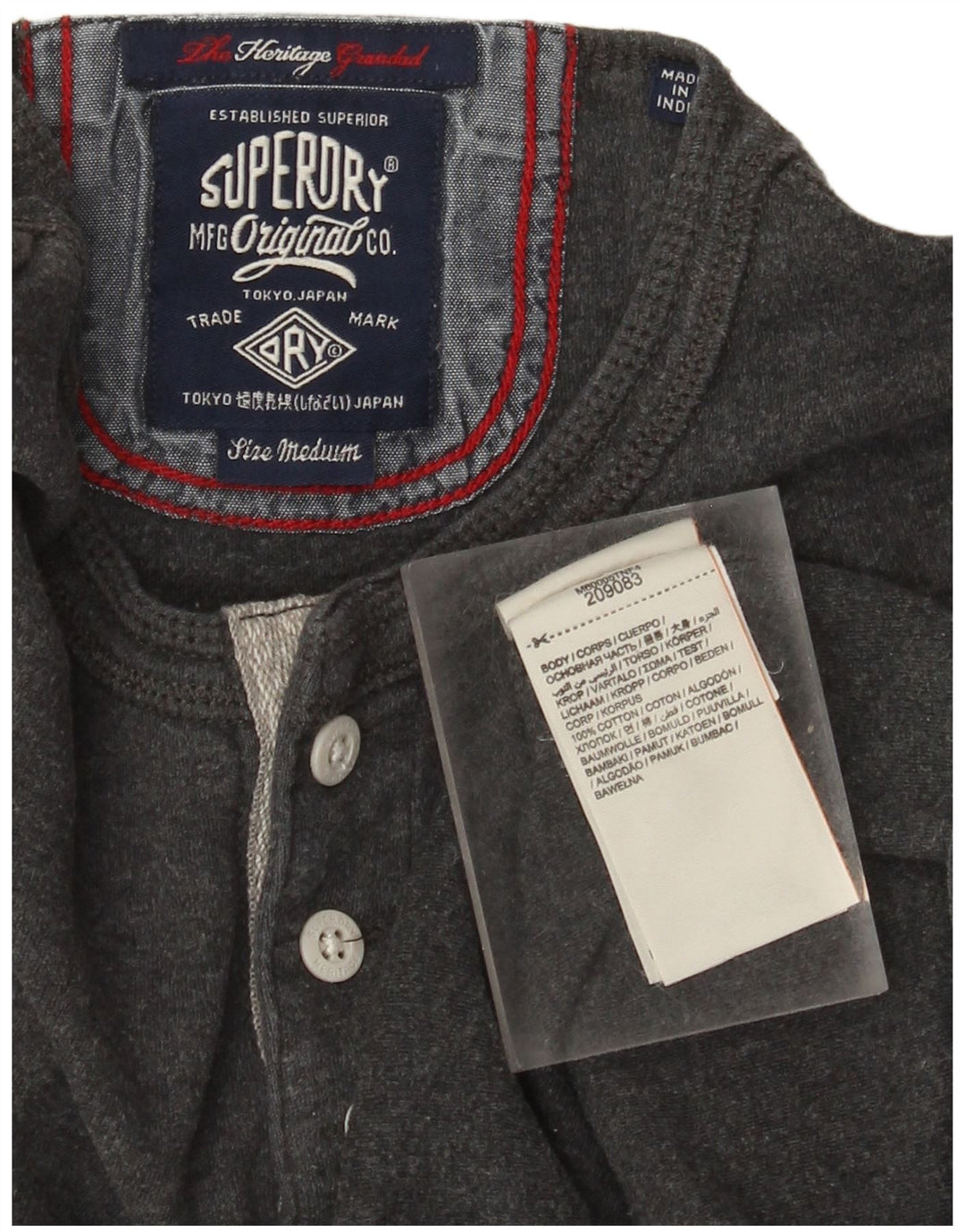 Superdry Mens Heritage Top Long Sleeve Medium Grey Cotton