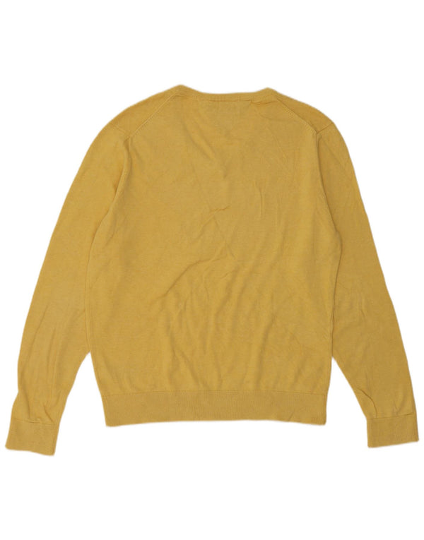 Tommy Hilfiger Mens V-Neck Jumper Sweater Large Yellow Cotton