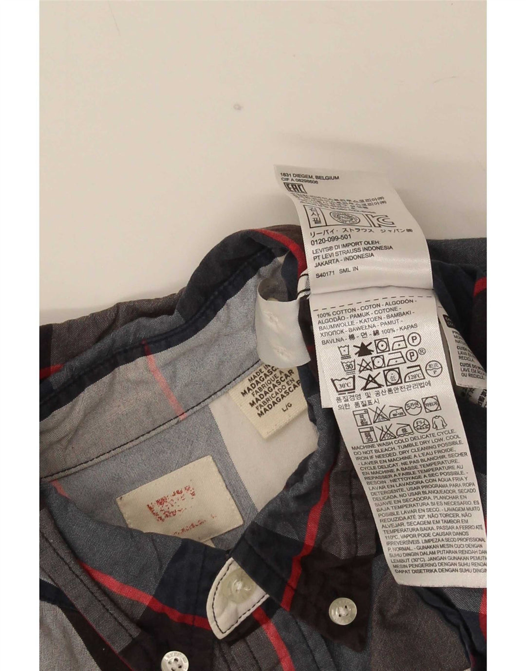 Levi's Mens Shirt Large Navy Blue Plaid Cotton