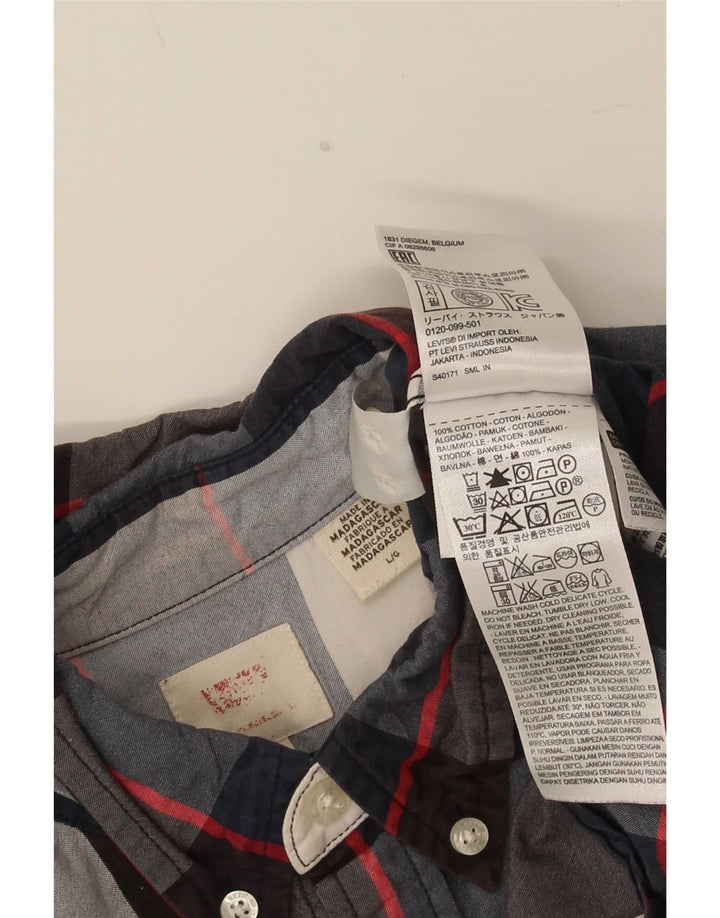 Levi's Mens Shirt Large Navy Blue Plaid Cotton