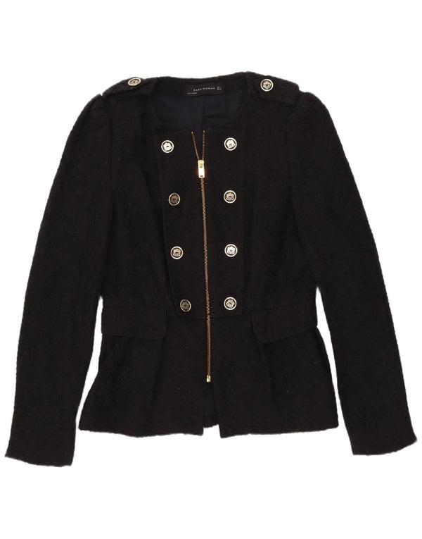 Zara Womens Military Blazer Jacket UK 14 Large Black Cotton