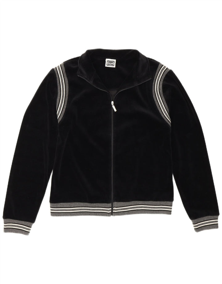 Vintage Womens Tracksuit Top Jacket EU 36/38 Small Black Striped Cotton