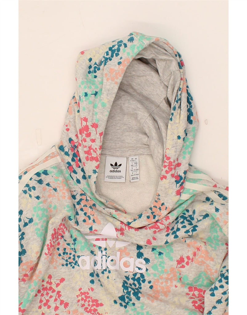 ADIDAS Girls Graphic Hoodie Jumper 13-14 Years Multicoloured Floral Cotton Vintage Adidas and Second-Hand Adidas from Messina Hembry 